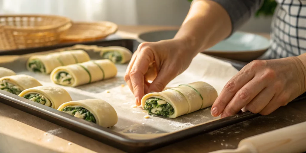 Crescent dough stuffed with spinach and cheese