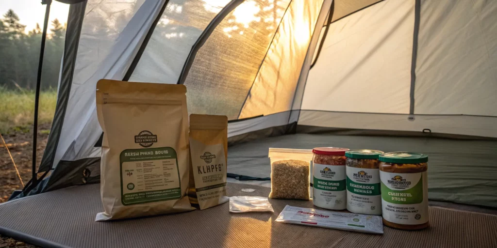 Organized backpacking breakfast meal prep setup