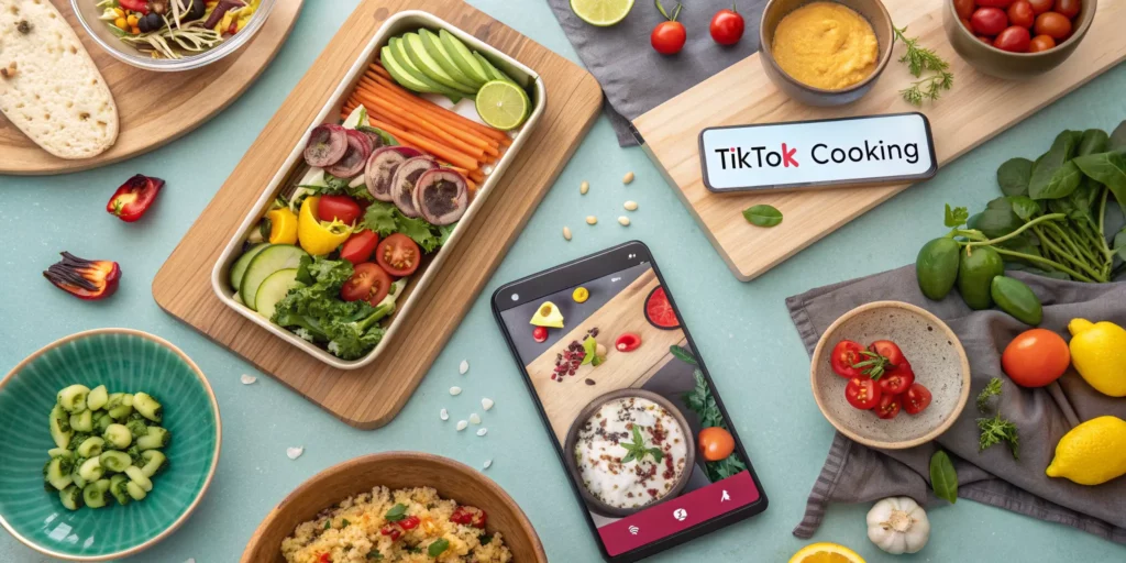 Featured image showcasing TikTok dinner recipes with phone and ingredients