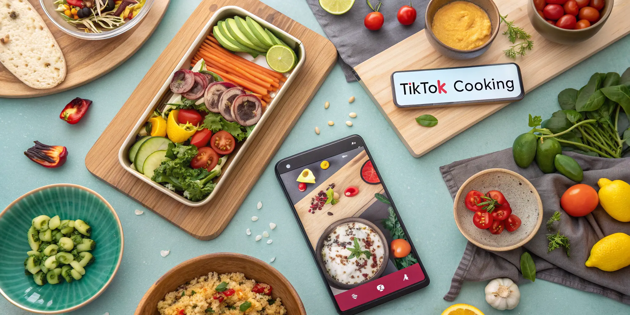 Featured image showcasing TikTok dinner recipes with phone and ingredients