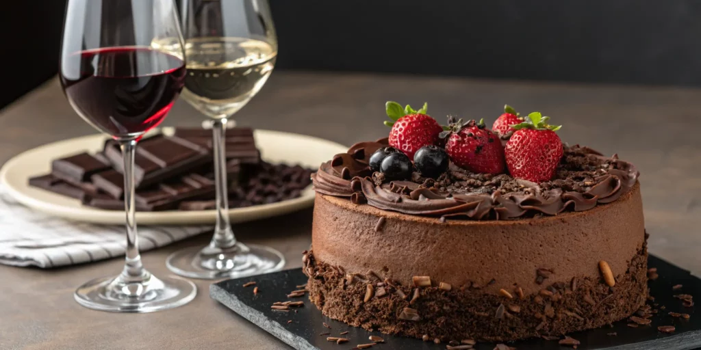 Chocolate cake and wine for dinner parties